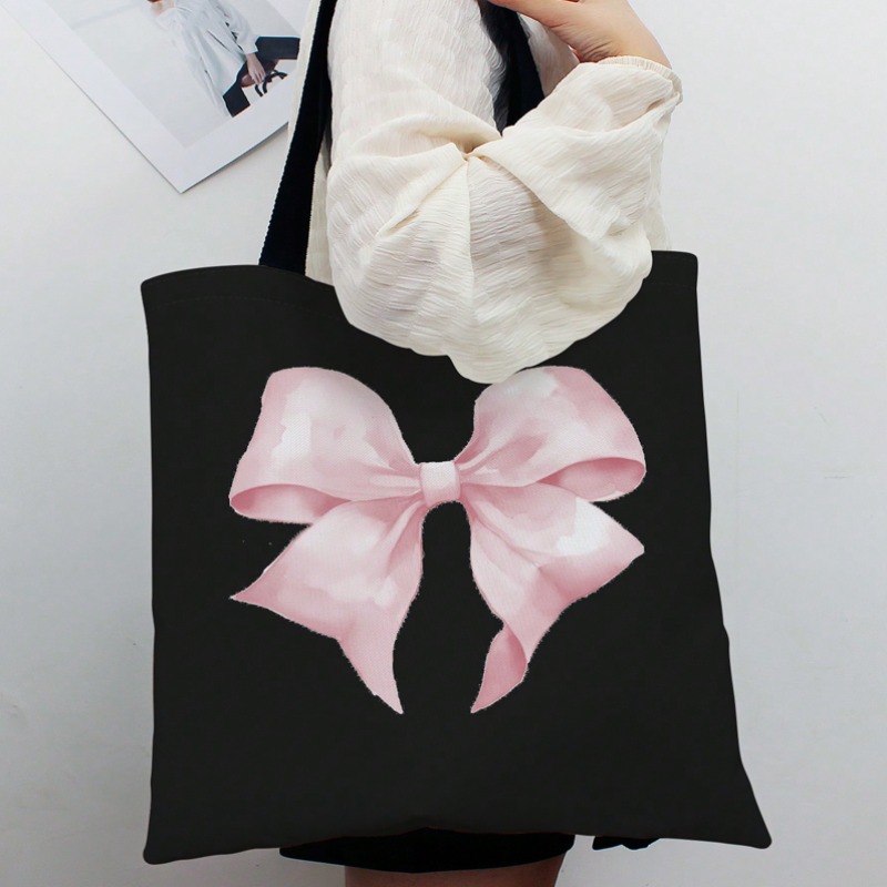 Women'S Bags For Work - ROMWE Kawaii Bow Patroon Canvas Schoudertas