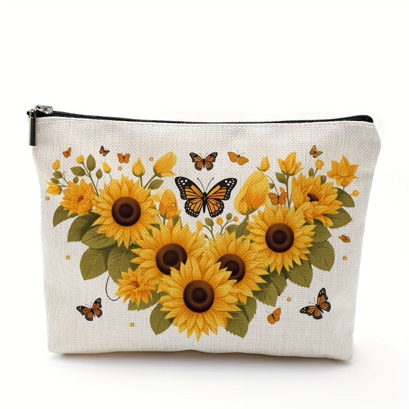 Women Bags Zip - Een make-uptasje met zonnebloem en vlinder