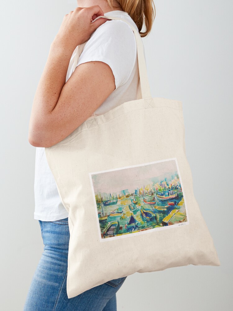 Women Bags Malta - Marsaxlokk Harbor, Malta, aquarelinkt draagtas Stoffen