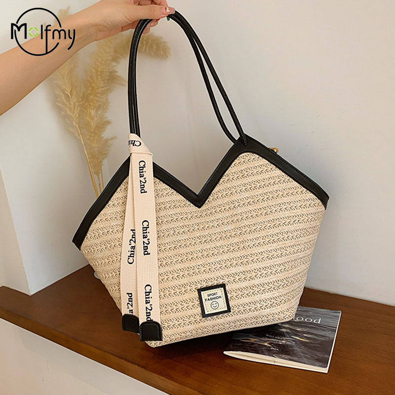 Woven Straw Bag - Dames strandtas Vintage handgemaakte geweven schouderhandtas