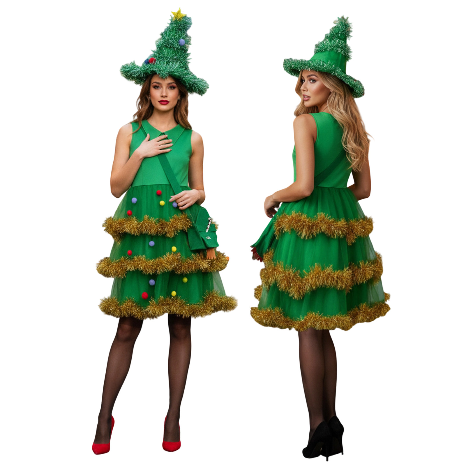 Women Bags Mini - Vrouwen Kerstboom Cosplay Kostuums Klatergoud Trim