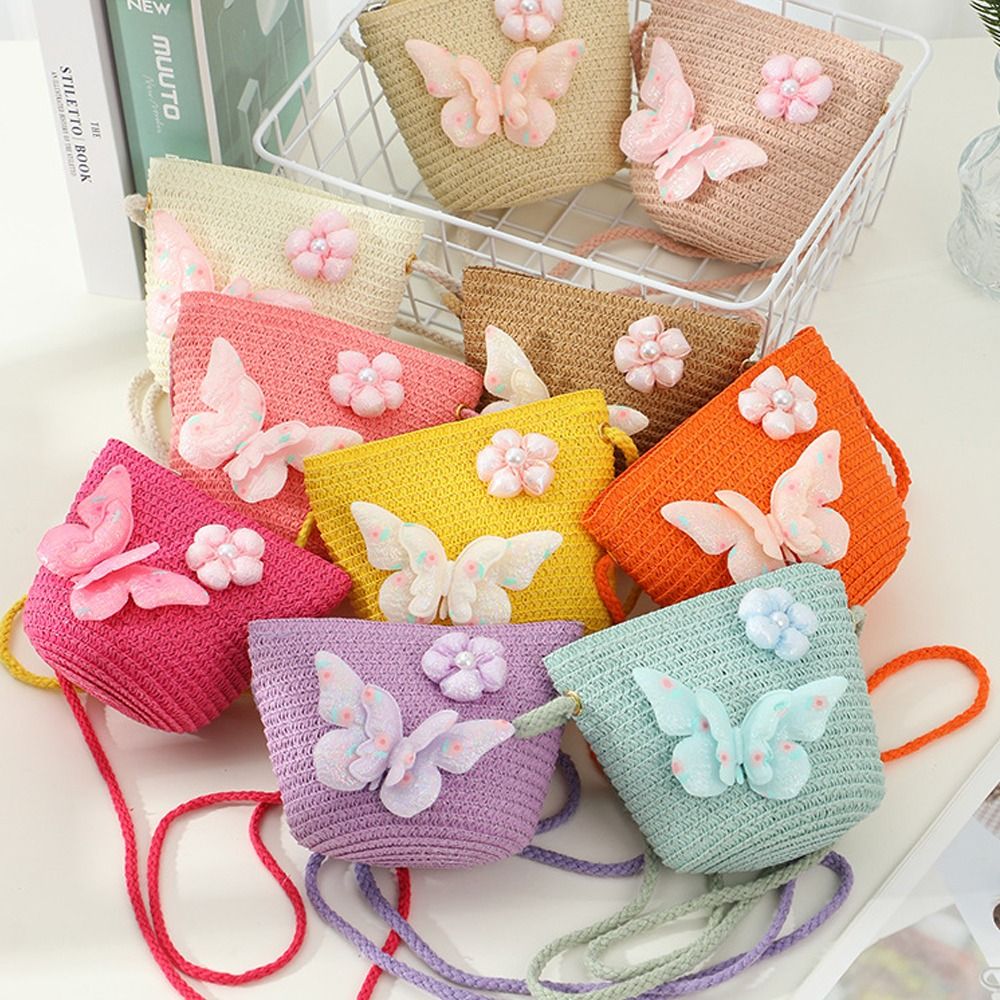 Woven Straw Bag - Creatieve handgemaakte kindertas van stro, schelpvormig,