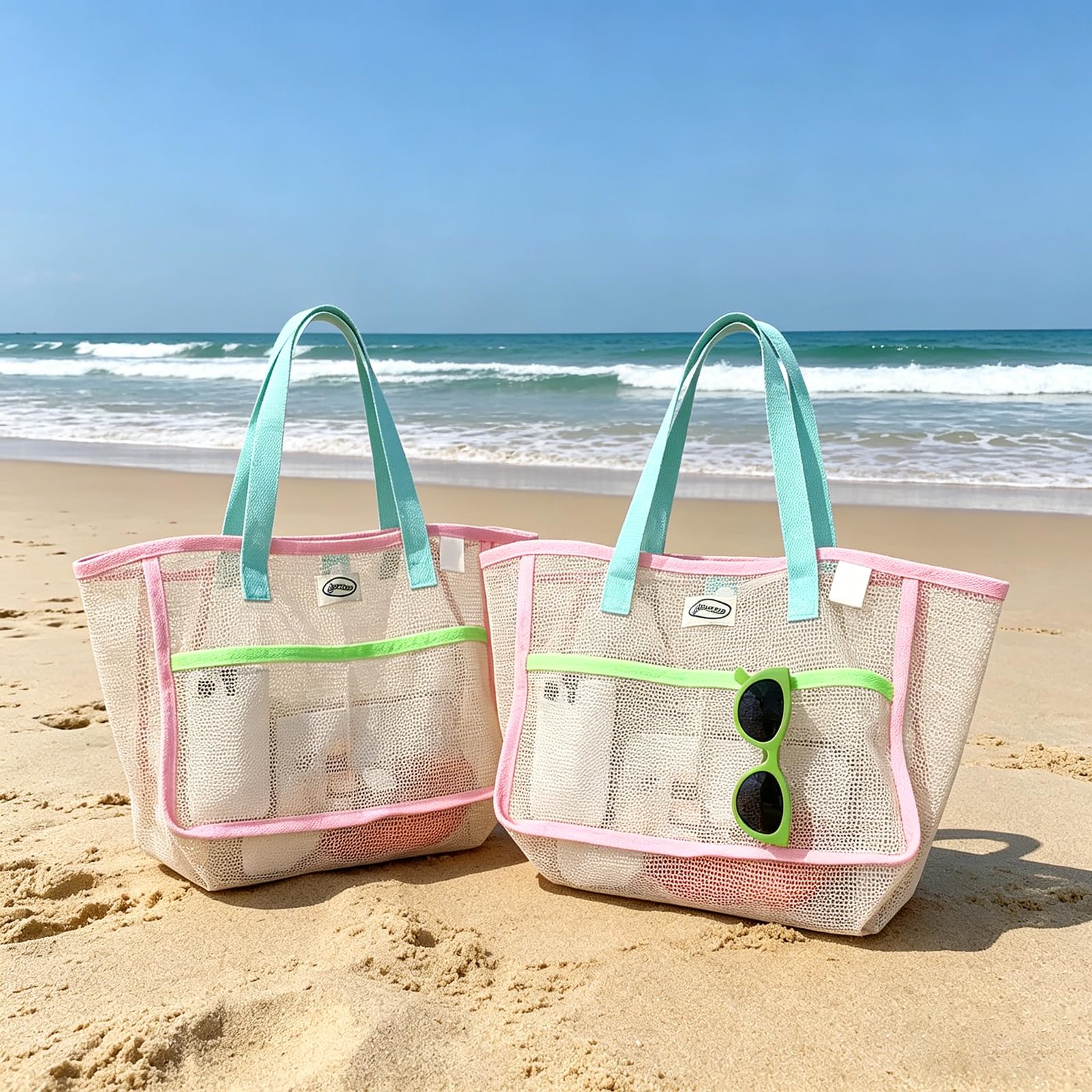 Women Bags Accessories - Strandtassen voor dames Kleurrijke opvouwbare netzandtas