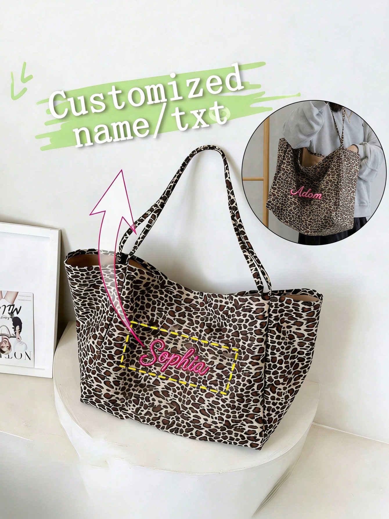 Women Bags Name - Aangepaste naam luipaardprint draagtas dames schoudertas