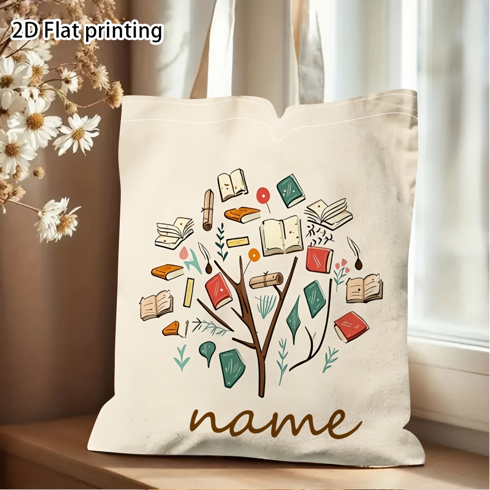 Women Bags Name - Gepersonaliseerde boekenthema-draagtas voor dames, aanpasbare naam/initialen/tekst,